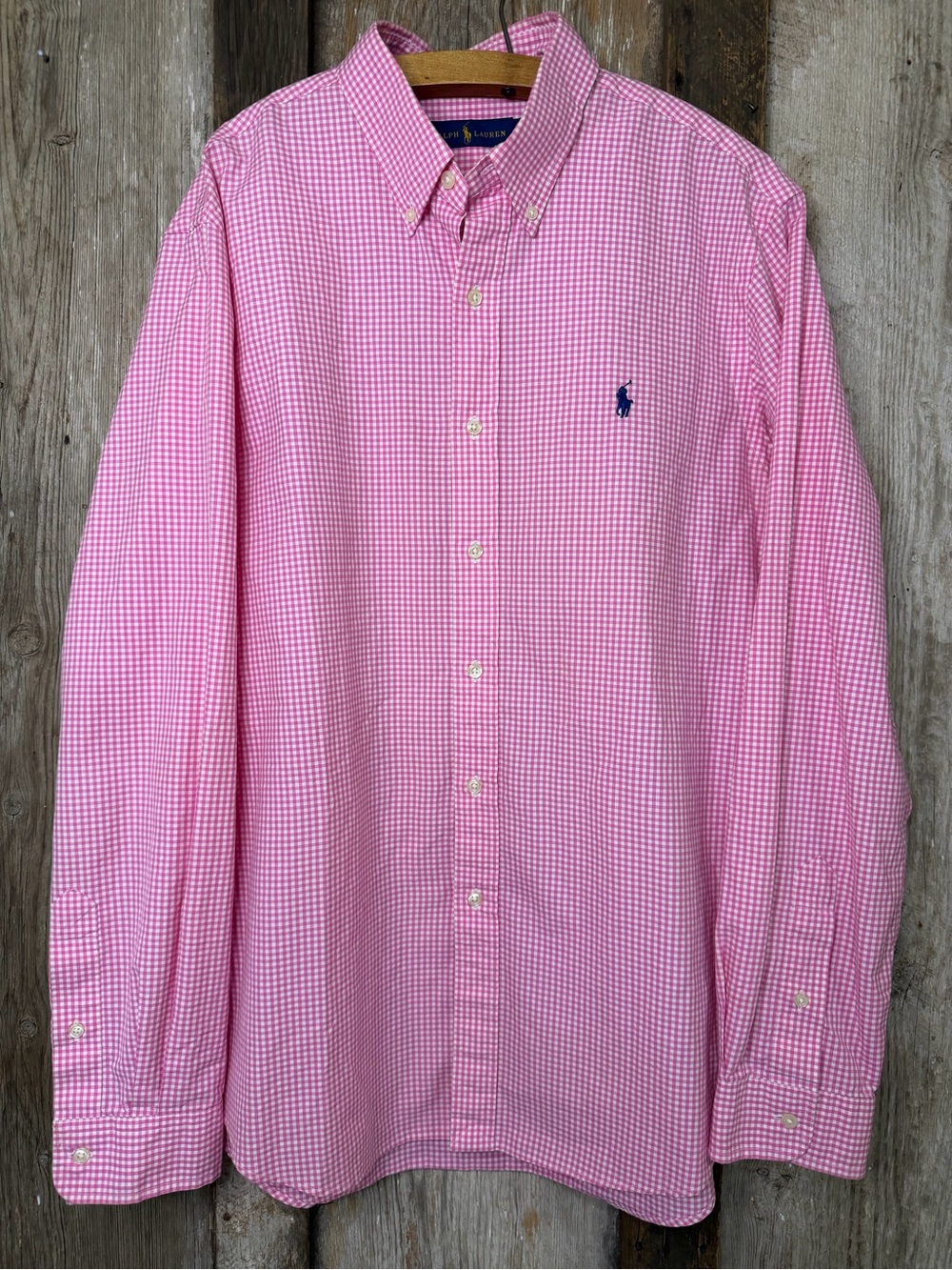 Ralph Lauren Pink and White Gingham Check Button Down Shirt Long Sleeve LG